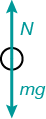 Arrows directed outward from a circle representing Peter: N is upward, and mg downward.